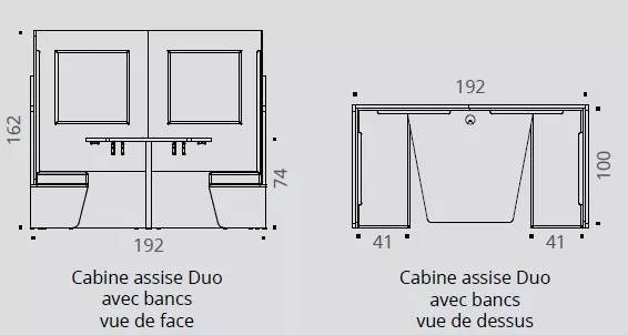 Cabine de confidentialité Duo assise avec bancs