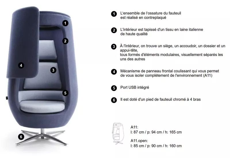 Fauteuil acoustique avec ou sans porte coulissante-HUSHOFFICE