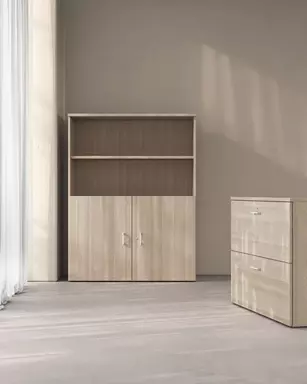 Armoire de bureau en bois - Gamme Tempo - 2 Portes et 2 Étagères