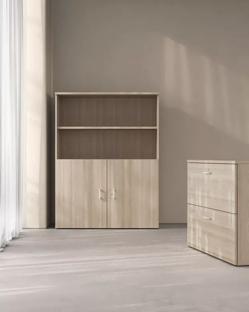 Armoire de bureau en bois - Gamme Tempo - 2 Portes et 2 &Eacute;tag&egrave;res