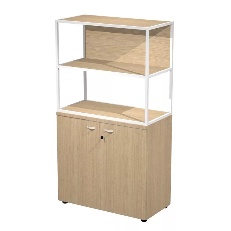 Armoire de Bureau Mi-Haute Design Edge - Rangement M&eacute;lamin&eacute; et M&eacute;tal (H165xL90cm)