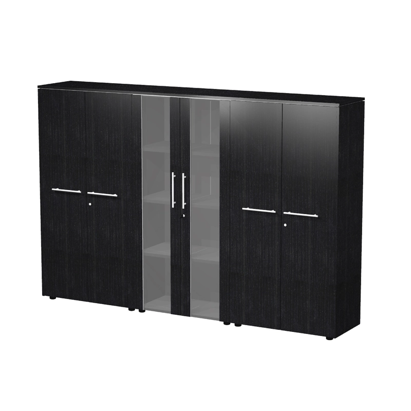 Armoire mi-haute Flora avec portes pleines et vitr&eacute;es &ndash; Rangement de Direction