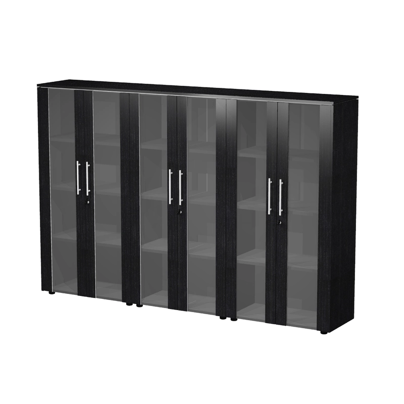 Armoire mi-haute professionnelle Flora : structure bois et portes vitr&eacute;es