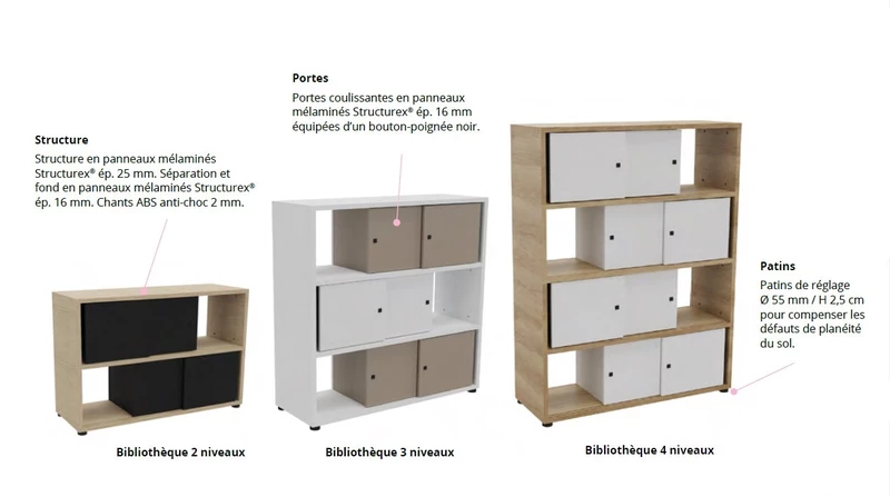 Bibliothèque avec portes coulissantes KUBIX