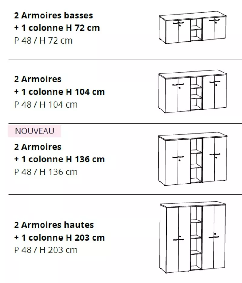 Composition de Rangement Modulaire ASTRAL - 2 Armoires & 1 Colonne Étagères