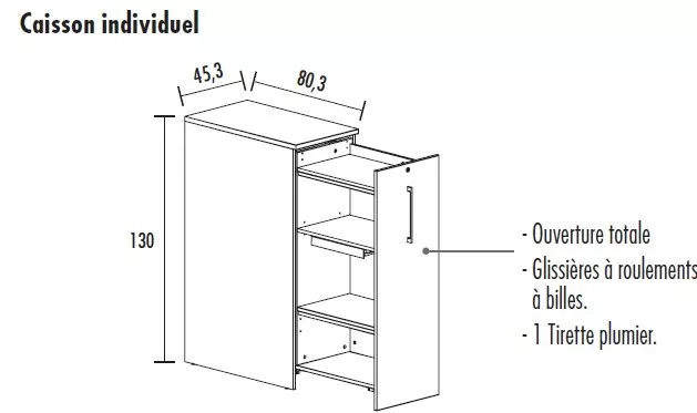 Caisson Tower pour bureau Tempo profondeur 80 cm