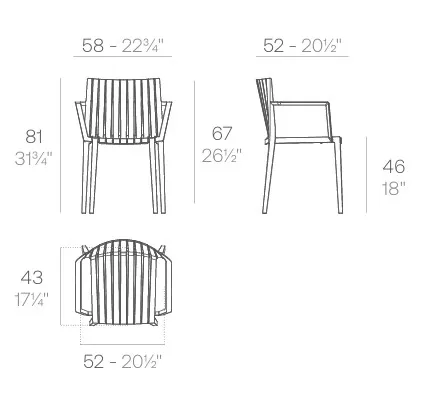 Lot de 4 Chaises d'Extérieur avec Accoudoirs SPRITZ – Mobilier Pro
