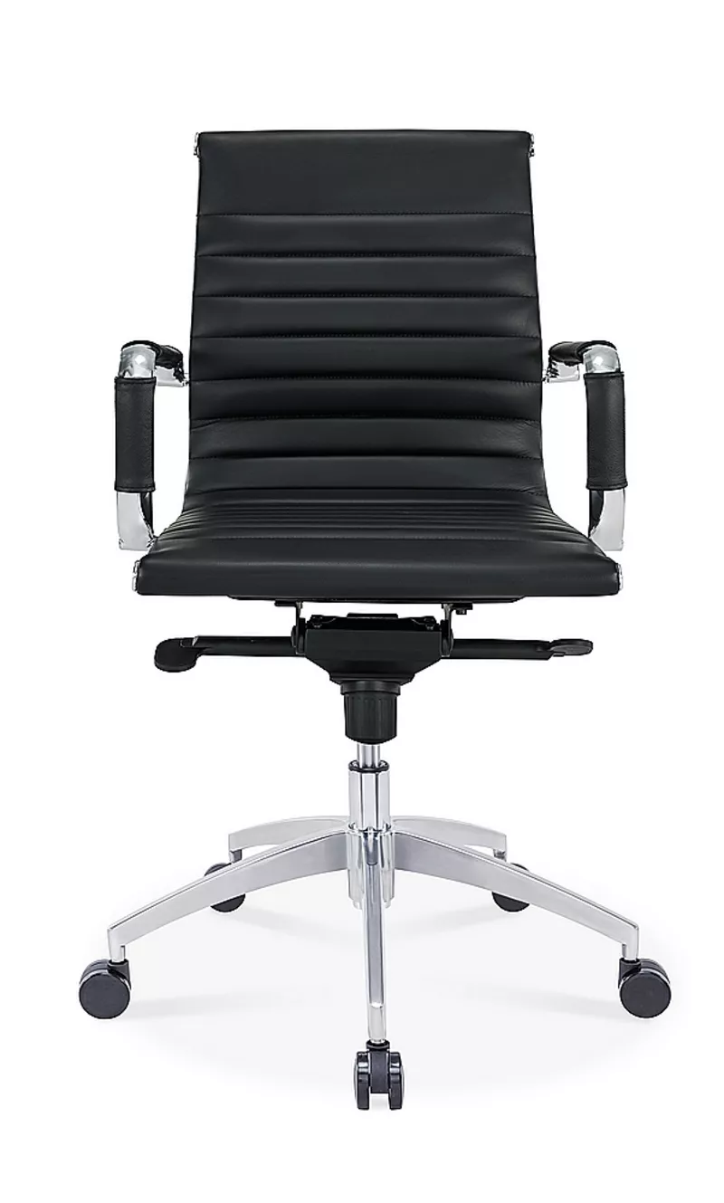 Fauteuil de Direction Persée – Bas Dossier Cuir Noir, Basculant Décentré