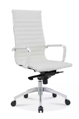 Fauteuil de Direction Persée – Haut Dossier Cuir Blanc, Basculant Décentré