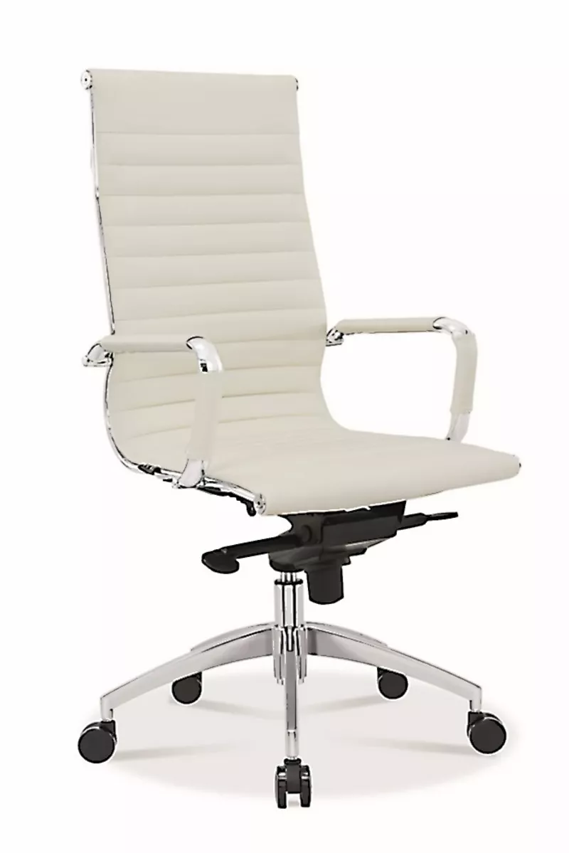 Fauteuil de Direction Persée – Haut Dossier Cuir Blanc, Basculant Décentré