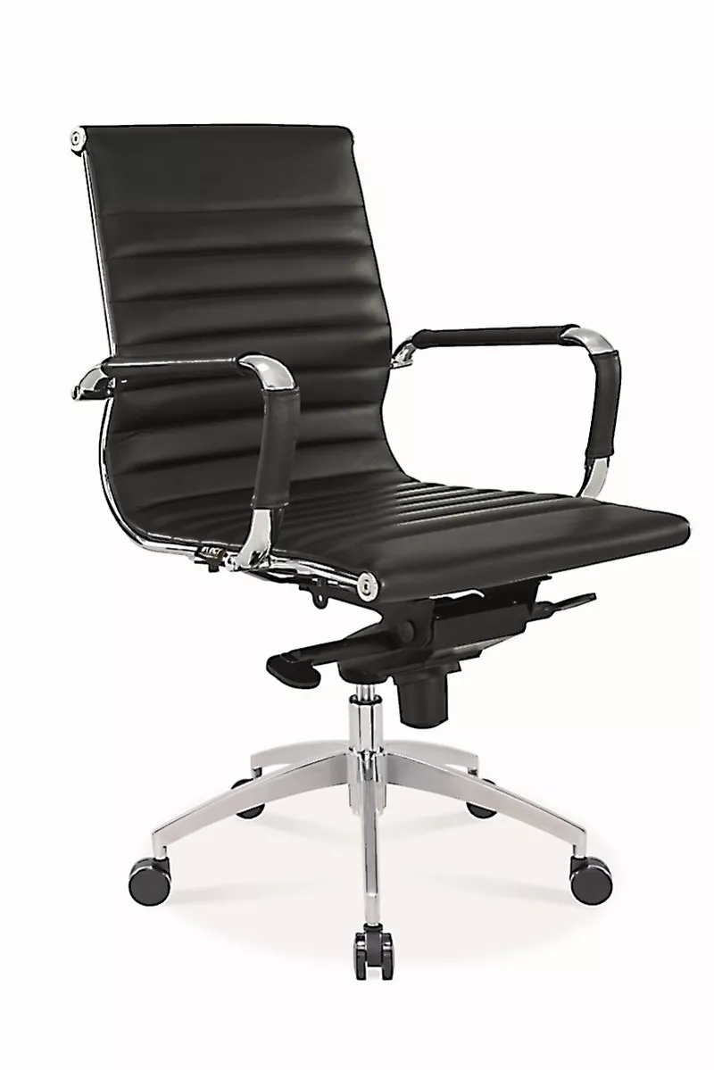 Fauteuil de Réunion Persée – Bas Dossier Cuir Noir, Basculant Décentré