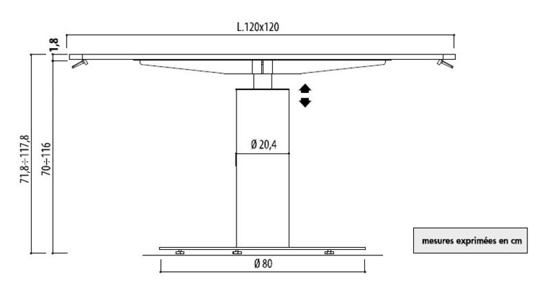 Table carrée Easy Up réglable en hauteur