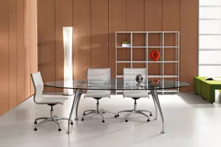 Table de réunion ovale en verre transparent Bianca