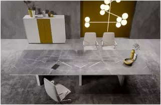 Table de réunion rectangulaire SL en verre imprimé Marbre