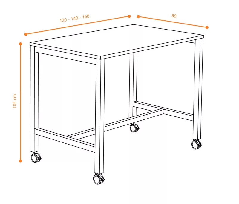 Table haute à roulettes Astral- L120 / L140 / L160 cm