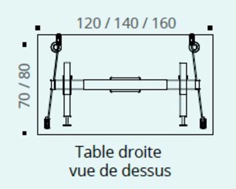 Table abattante Quick Moove sur roulettes Prof 70 et 80 cm