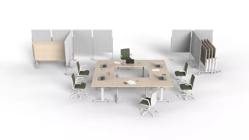 Table de r&eacute;union abattante et mobile Dandy - Gain de place et modularit&eacute;